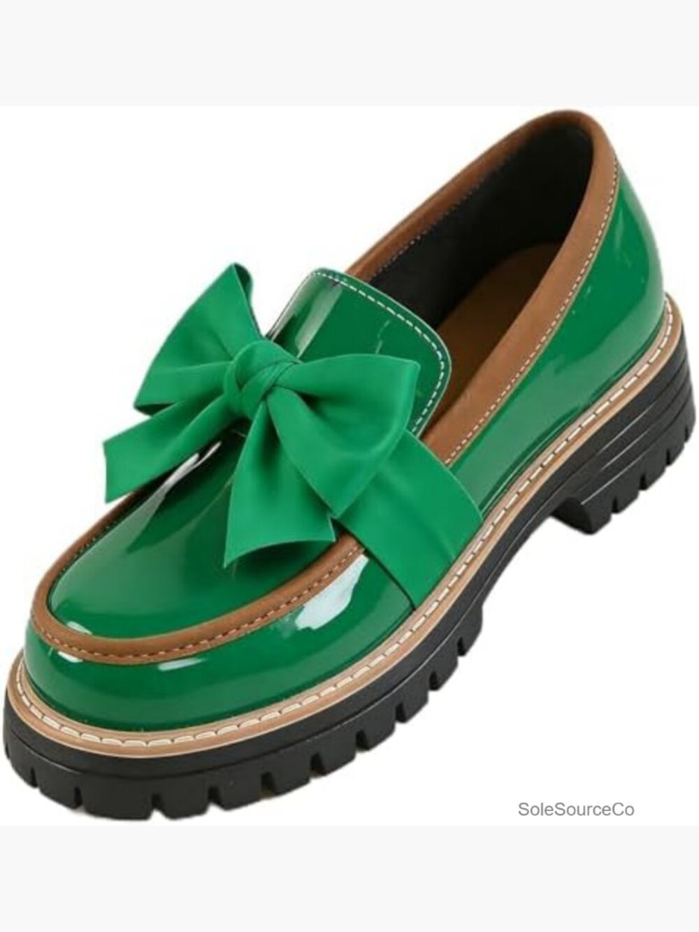 Patent Leather Bowknot Chunky Platform Loafers Lug Sole Dress Shoes
